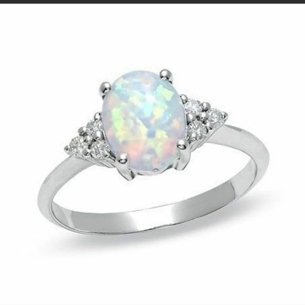 Fire Opal Genuine 925 Sterling Silver White Gold Gemstone Jewelry Ring All Sizes